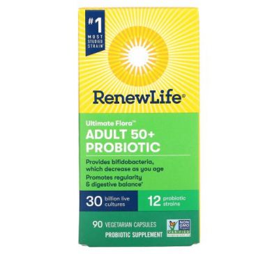Renew Life, Ultimate Flora, пробиотик для взрослых старше 50 лет, 30 млрд КОЕ, 90 вегетарианских капсул