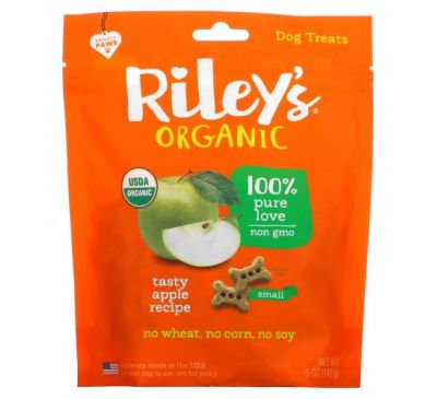 Riley’s Organics, Dog Treats, Small Bone, Tasty Apple Recipe, 5 oz (142 g)