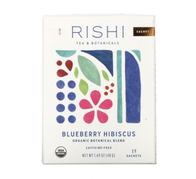 Rishi Tea, Organic Botanical Blend, Blueberry Hibiscus, Caffeine-Free, 15 Sachets, 1.69 oz (48 g)