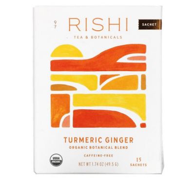 Rishi Tea, Organic Botanical Blend, Turmeric Ginger, Caffeine-Free, 15 Sachets, 1.74 oz (49.5 g)