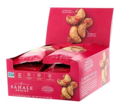 Sahale Snacks, Глазированные орехи, кешью с гранатом + ваниль, 9 пачек по 1,5 унции (42,5 г)