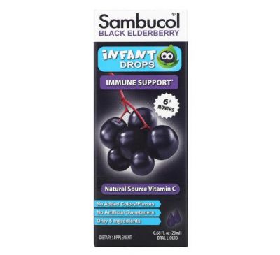 Sambucol, Черная бузина, капли для детей от 6 месяцев, 20 мл (0,68 жидк. Унции)