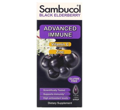 Sambucol, Сироп із чорної бузини, досконала підтримка імунітету, вітамін С із цинком, натуральні ягоди, 120 мл (4 рідк. унції)