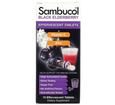 Sambucol, чорна бузина, вітамін C та цинк, 15 шипучих таблеток