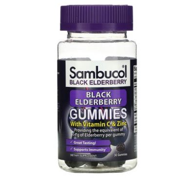 Sambucol, черная бузина, витамин C и цинк, 30 жевательных таблеток