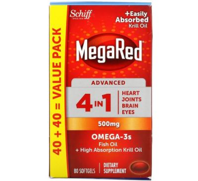Schiff, MegaRed, Advanced 4 In 1, 500 mg, 80 Softgels