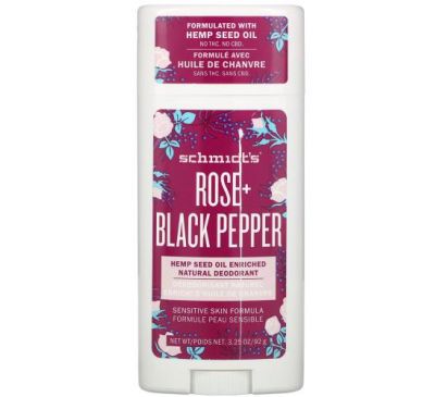 Schmidt's, Natural Deodorant, Sensitive Skin Formula, Rose + Black Pepper, 3.25 oz (92 g)