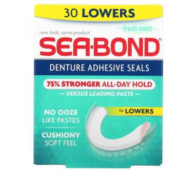 SeaBond, Denture Adhesive Seals, Fresh Mint, 30 Lowers