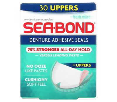 SeaBond, Denture Adhesive Seals, Fresh Mint, 30 Uppers