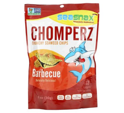 SeaSnax, Chomperz, Crunchy Seaweed Chips, Barbecue, 1 oz (30 g)