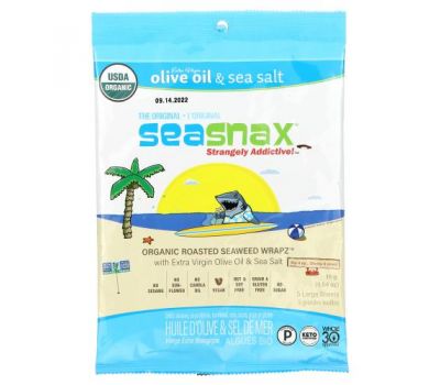 SeaSnax, Organic Roasted Seaweed Wrapz, Original, 5 Large Sheets, 0.54 oz (15 g)