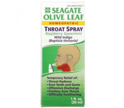 Seagate, спрей для горла из листьев оливы, с мятой и малиной, 30 мл (1 жидк. унция)