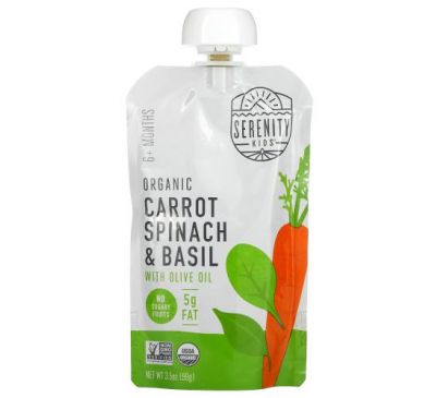 Serenity Kids, Organic Carrots, Spinach & Basil,  6+ Months, 3.5 oz (99 g)