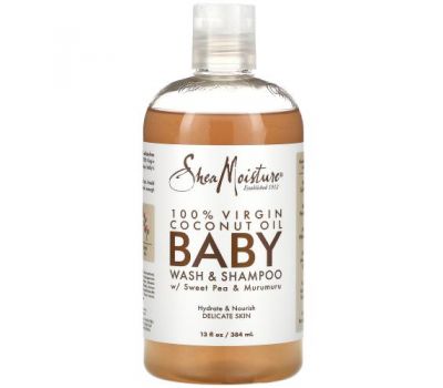 SheaMoisture, 100% Virgin Coconut Oil Baby Wash & Shampoo with Sweet Pea & Murumuru, 13 fl oz (384 ml)