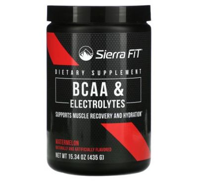 Sierra Fit, аминокислоты с разветвленными цепями (BCAA) и электролиты, 7 г BCAA, со вкусом арбуза, 435 г (15,34 унции)