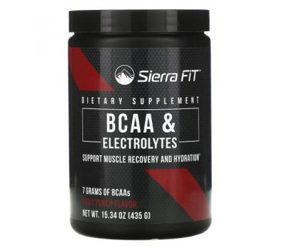 Sierra Fit, аминокислоты с разветвленными цепями (BCAA) и электролиты, 7 г BCAA, со вкусом фруктового пунша, 435 г (15,34 унции)