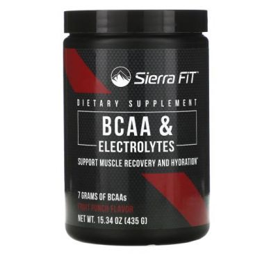 Sierra Fit, добавки з BCAA та електролітами, 7 грамів BCAA, зі смаком фруктового пуншу, 435 г (15,34 унції)