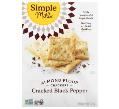Simple Mills, Almond Flour Crackers, Cracked Black Pepper, 4.25 oz (120 g)
