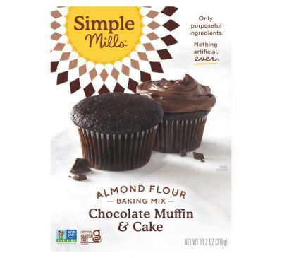Simple Mills, Пекарська суміш з мигдального борошна, для приготування шоколадних кексів і пирогів, 318 г (11,2 унції)