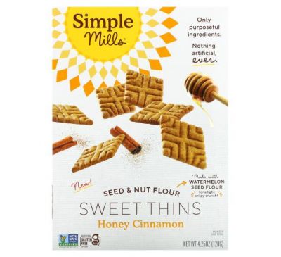 Simple Mills, Sweet Thins, Seed & Nut Flower, Honey Cinnamon, 4.25 oz (120 g)