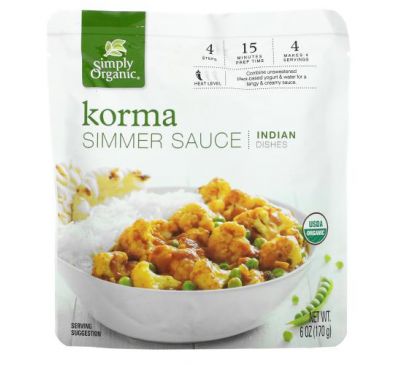 Simply Organic, Korma Simmer Sauce, Indian Dishes, 6 oz (170 g)