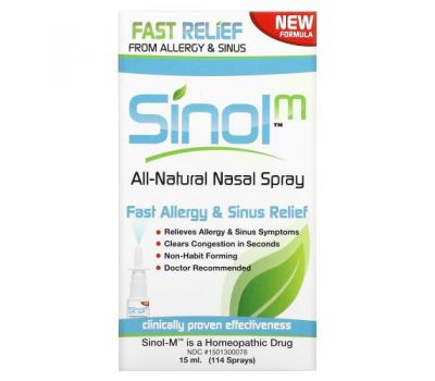 Sinol, SinolM, All-Natural Nasal Spray, Fast Allergy & Sinus Relief, 15 ml