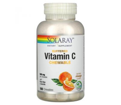 Solaray, Buffered Vitamin C Chewable, Natural Orange, 500 mg, 100 Chewables