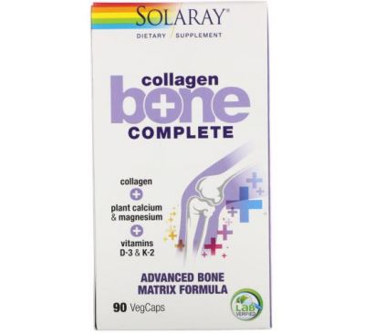 Solaray, Collagen Bone Complete, усовершенствованная формула костной матрицы, 90 капсул с оболочкой из ингредиентов растительного происхождения