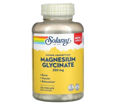 Solaray, Глицинат магния с высокой усвояемостью, 350 мг, 120 вегетарианских капсул