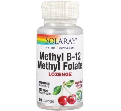 Solaray, Methyl B-12 Methyl Folate, Natural Cherry Flavor, 60 Lozenges