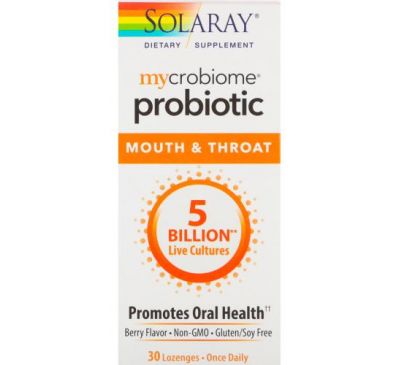 Solaray, Mycrobiome Probiotic, Mouth & Throat, Berry Flavor, 5 Billion, 30 Lozenges