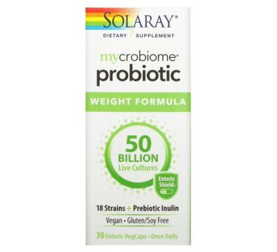 Solaray, Mycrobiome Probiotic Weight Formula, 50 млрд, 30 капсул с кишечным растительным экстрактом
