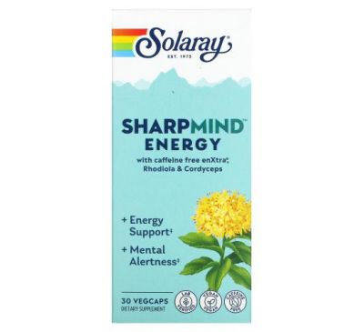 Solaray, SharpMind, Energy, 30 растительных капсул