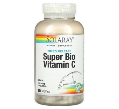 Solaray, Super Bio Vitamin C, вітамін C, повільне вивільнення, 250 капсул VegCap