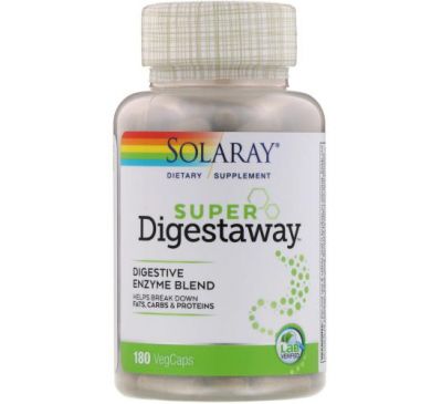 Solaray, Super Digestaway, суміш травних ферментів, 180 капсул VegCap