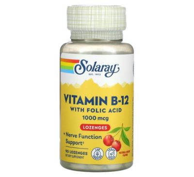 Solaray, Vitamin B-12, Natural Cherry Flavor, 1,000 mcg, 90 Lozenges