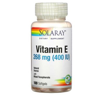Solaray, Vitamin E, 268 mg (400 IU), 100 Softgels