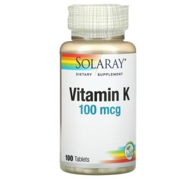 Solaray, Vitamin K, 100 mcg, 100 Tablets