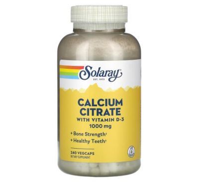 Solaray, цитрат кальцію з вітаміном D3, 1000 мг, 240 капсул