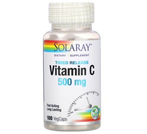 Solaray, вітамін C, двохетапне вивільнення, 500 мг, 100 вегетаріанських капсул