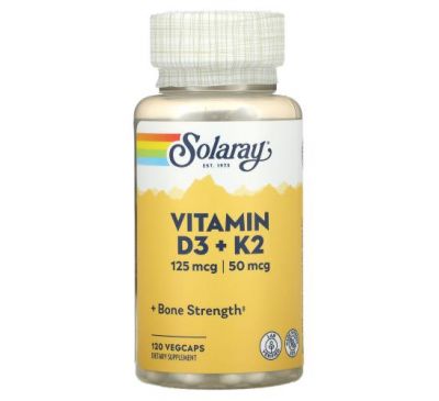 Solaray, вітаміни D3 і K2, без сої, 120 вегетаріанських капсул