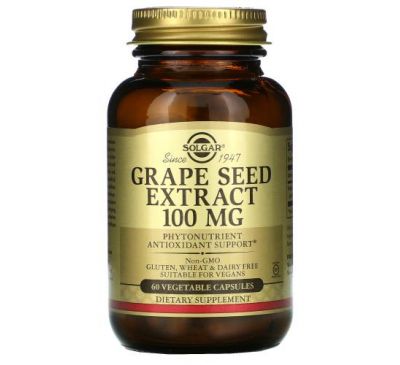 Solgar, Grape Seed Extract, 100 mg, 60 Vegetable Capsules
