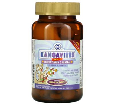 Solgar, Kangavites, полноценный детский комплекс с витаминами и минералами, со вкусом ягод Bouncin', 120 жевательных таблеток