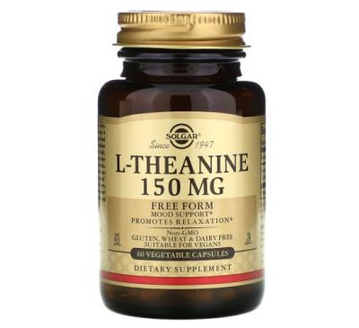 Solgar, L-теанин, в свободной форме, 150 мг, 60 растительных капсул