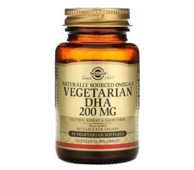 Solgar, Naturally Sourced Omega-3, Vegetarian DHA, 200 mg, 50 Vegetarian Softgels
