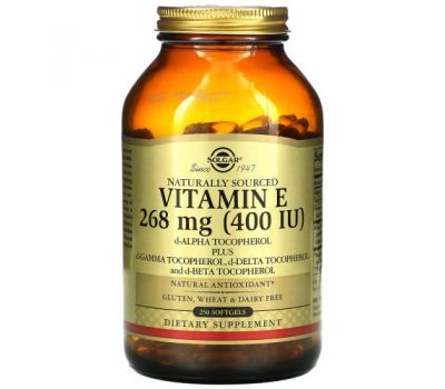 Solgar, Naturally Sourced Vitamin E, 268 mg (400 IU), 250 Softgels