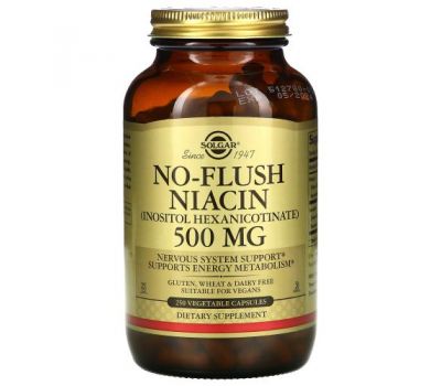 Solgar, No-Flush Niacin, 500 mg, 250 Vegetable Capsules