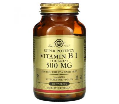 Solgar, Vitamin B1, 500 mg, 100 Tablets