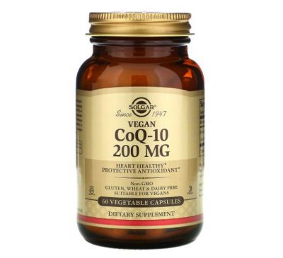 Solgar, вегетаріанський коензим Q-10, 200 мг, 60 рослинних капсул