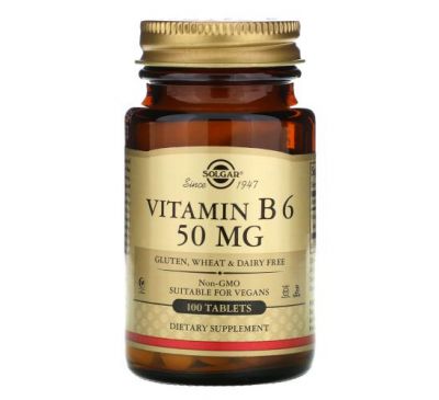 Solgar, вітамін B6, 50 мг, 100 таблеток